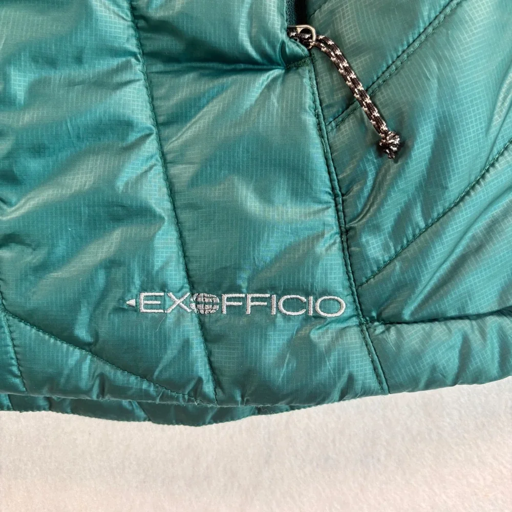 ExOfficio Womens Teal Green Quilted Puffer Jacket Primaloft Travel Coat Size M